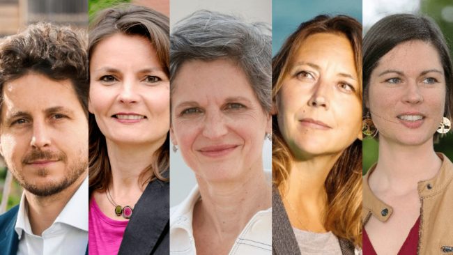 Cinq nouveaux députés EELV font leur entrée à l'Assemblée nationale : Julien Bayou, Eva Sas, Sandrine Rousseau, Sandra Regol et Lisa Belluco (de gauche à droite). // PHOTO : montage Natura sciences.